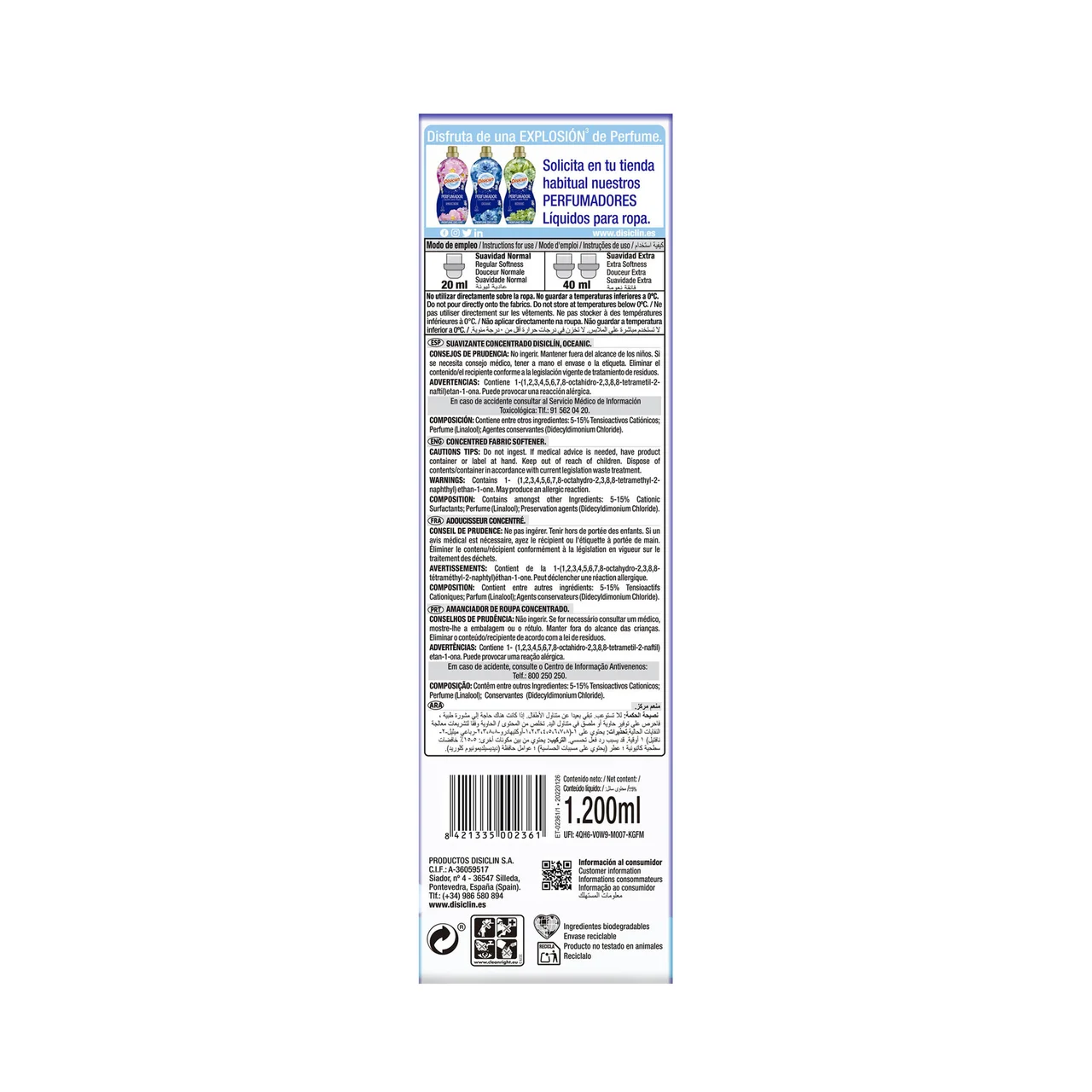 Azul océano Suavizante concentrado 60 ds,1300 ml