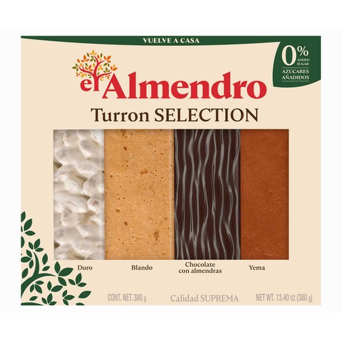 EL ALMENDRO Turrón Selección porciones sin azúcares añadidos 380 g.