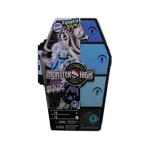 MONSTER HIGH Skulltimate Secrets Serie 2 Frankie Stein Muñeca con armario iridiscente y accesorios sorpresa de moda, juguete +4 años (MATTEL HNF75)