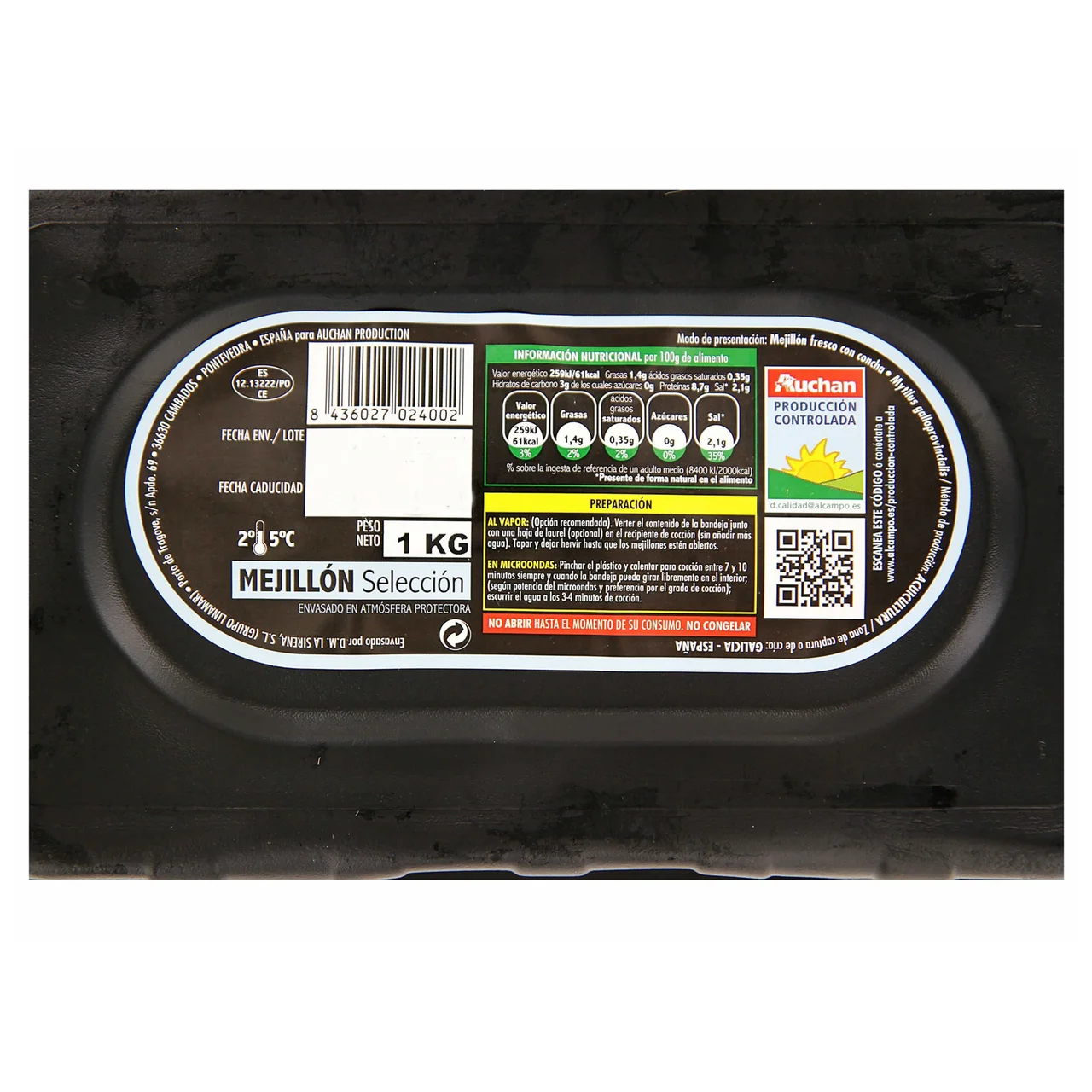 ALCAMPO CULTIVAMOS LO BUENO Mejillones 25/37  Bandeja de 1 kg.
