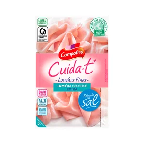 CAMPOFRÍO Jamón cocido extra, reducido en sal y cortado en finas lonchas CAMPOFRÍO Cuida-t 115 g.