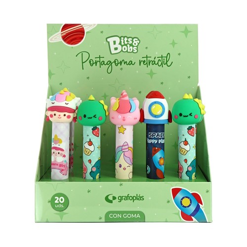 Portagoma retráctil con goma, surtido de diseños, GRAFOPLAS.