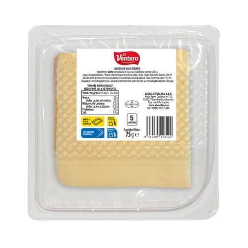 EL VENTERO Queso en lonchas de vaca tierno 75 g.