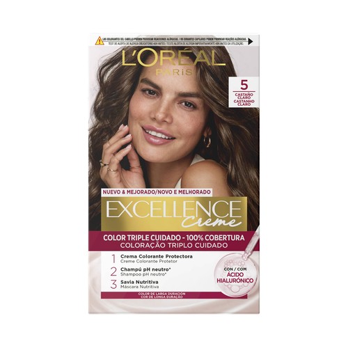 L´ORÉAL PARIS Excellence creme tono 5 castaño claro Tinte de pelo permanente de larga duración.