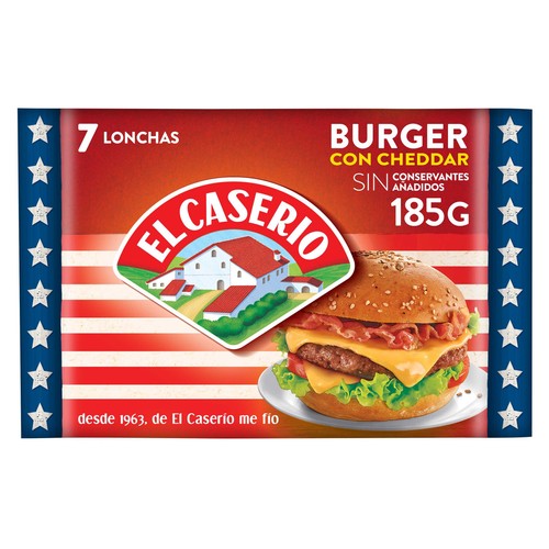EL CASERÍO Queso en lonchas cheddar Burguer 7 uds. EL CASERÍO 185 g.
