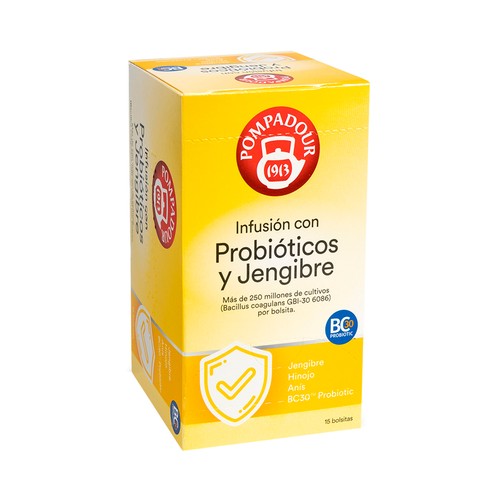 POMPADOUR Infusión con probióticos y jenjibre 15 uds. 26 g.
