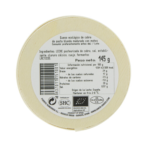 SANTA GADEA Queso ecológico de cabra SANTA GADEA 145 g.