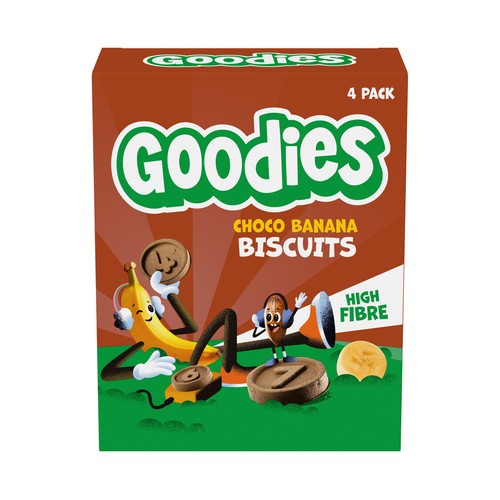 GOODIES Galletas infantiles con cacao, sabor plátano, a partir de 9 meses 4 x 20 g.