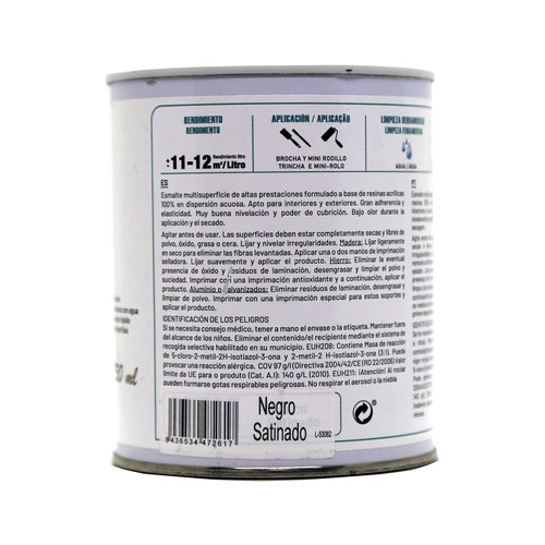 Esmalte acrílico satinado negro, OK, 750ml.