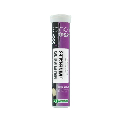 SANON Sport Multivitaminas y minerales sabor naranja, en comprimidos efervescentes 20 uds.