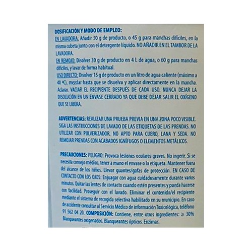 EKOSAN Activador en polvo para lavar la ropa blanca (quitamanchas) EKOSAN 750 gr.