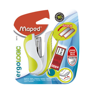 Imagen de Grapadora mini con estructura metálica y plástica + 400 grapas rectangulares nº 24/6, MAPED.