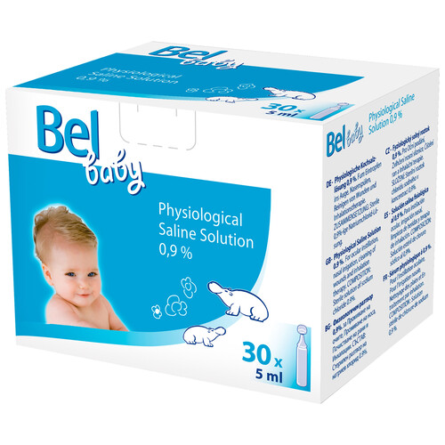 BEL Solución salina fisiológica al 0.9% en prácticos envases individuales BEL Baby 30 x 5 ml.
