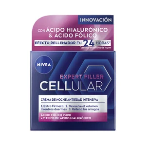 NIVEA Hyaluron cellular expert filler Crema de noche antiedad intensiva con ácido Fólico puro y 2 tipos de ácido Hialurónico 50 ml.