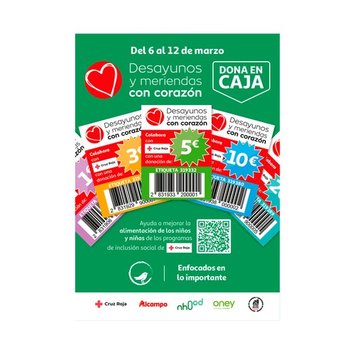Tarjeta solidaria donación de 5€ a CRUZ ROJA en apoyo a la campaña Desayunos y Meriendas con Corazón.