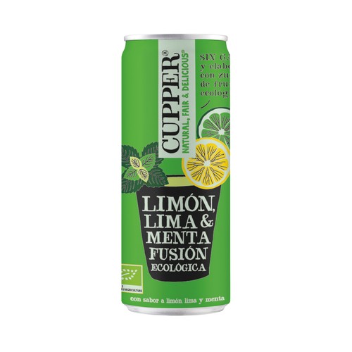 CUPPER Fusión Bebida ecológica con sabor a limón, lima y menta lata 25 cl.