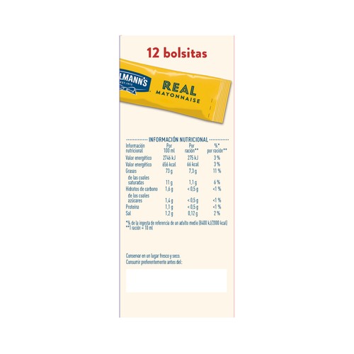 HELLMANN"S Mayonesa en monoporciones 12 x 10 ml.