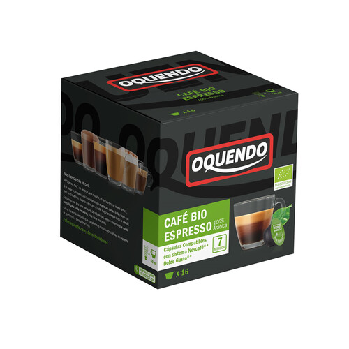 Café espresso en cápsulas ecológico, intensidad 7 OQUENDO 16 uds.