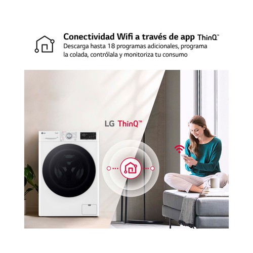 Lavadora LG F4WR5509A1W 9KG, clasificación energética: A, 1400RPM, H: 85cm, A: 60cm, F: 56,5cm.