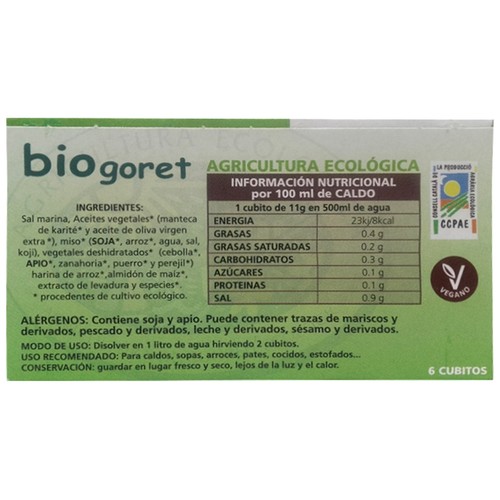 BIOGORET Caldo de Verduras ecológico BIOGORET 6 uds x 66 g.