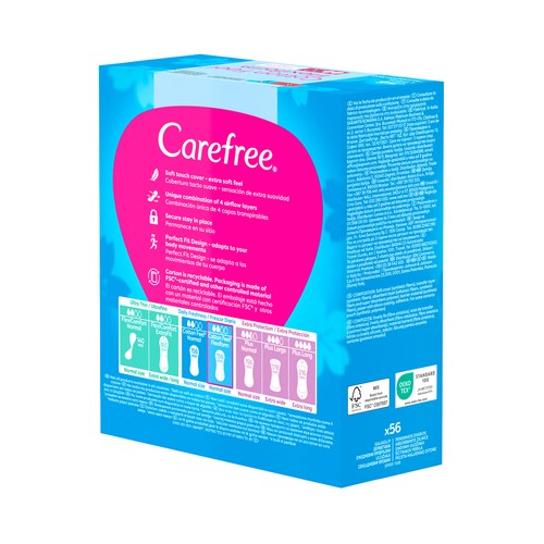 CAREFREE Cotton feel flexiform Protegeslips (salvaslips) normal, transpirables, sin fragancia 56 uds.