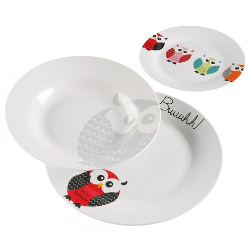 Vajilla completa de 19 piezas, 6 servicios, fabricada en porcelana, diseño de Buhos VERSA.