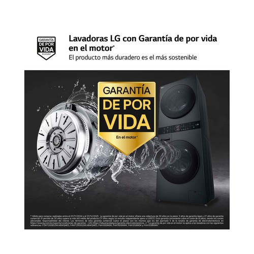 Torre de Lavadora y secadora LG WT1210BBF Inox, lavado/secado: 12KG/10KG, clasificación energética: A, 1400RPM, H: 165,5cm, A: 60cm,F: 66cm.