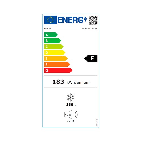 Congelador vertical EZS-1412, clasificación energética: E, H: 142cm, A: 55cm, F: 55cm, capacidad total: 160L.