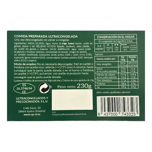 UP Rollitos primavera con verdura congelados 4 uds. 230 g.