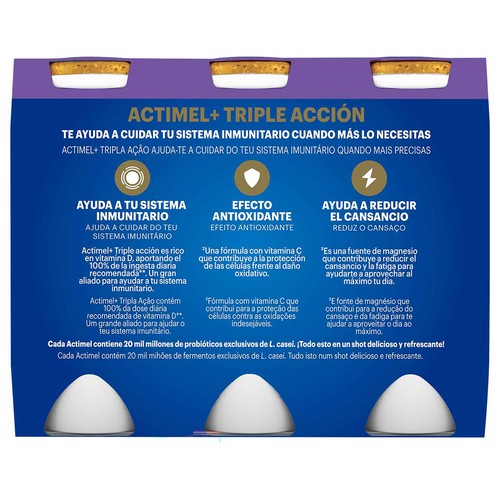 ACTIMEL + de Danone Leche fermentada con Lcasei y sabor a arándano y mora 6 x 100 g.