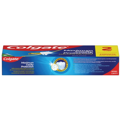 COLGATE Maximum caries protection Pasta de dientes para un esmalte 4 veces más fuerte 2 x 75 ml.