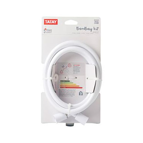 Kit de ducha, alcachofa de ducha con flexo bombay, color blanco, TATAY.