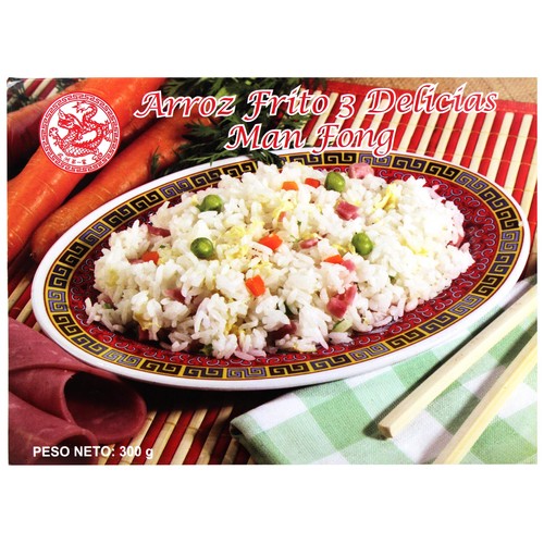 MANFONG Arroz frito tres delicias, listo para calentar y comer 300 g.