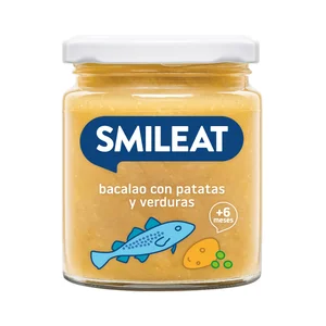 SMILEAT Tarrito de bacalao con patatas y verduras, a partir de 6 meses.