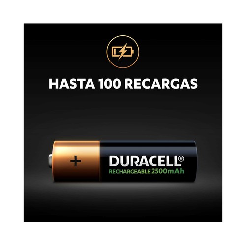 Pack de 4 pilas recargables AA, Ni-MH, HR06, DURACELL, 2.500 mAh
