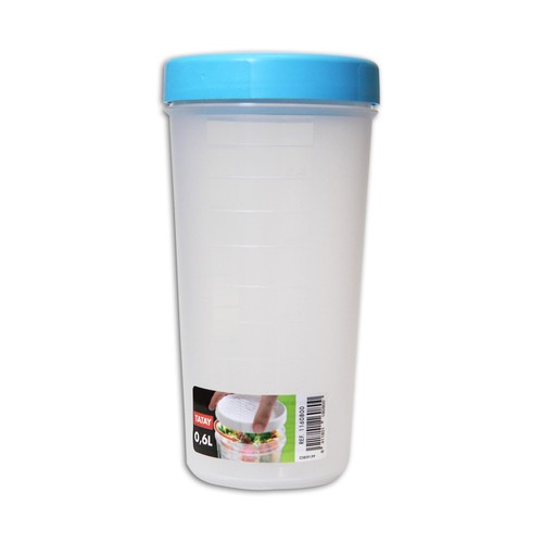 Tupper con tapa de rosca color azul, capacidad de 0.6 litros TATAY.