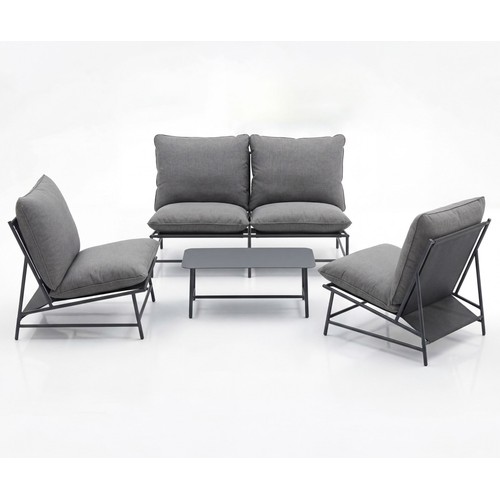 Conjunto de jardín de 4 piezas, modelo Ibiza, acabado en gris. MOBILIS.