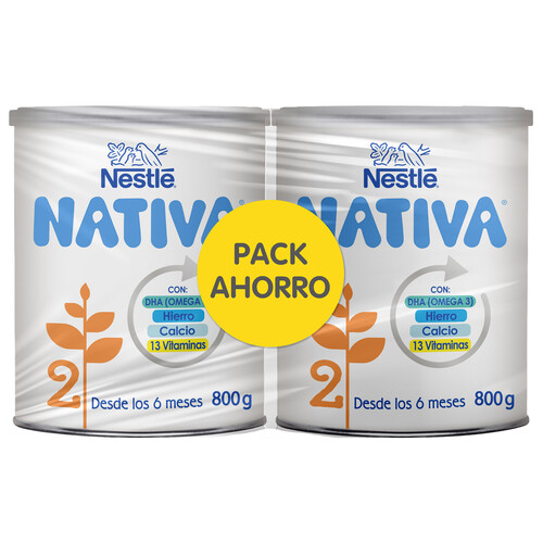 NATIVA 2 de Nestlé Leche (2) de continuación a partir de los 6 meses 2 x 800 g.