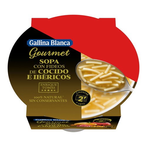 GALLINA BLANCA Gourmet Sopa con fideos de cocido e ibéricos (Enrique Tomas) 300 g.