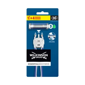 WILKINSON Essentials 3 hybrid Maquinilla de afeitar recargable con 4 cabezales pivotantes de 3 hojas.