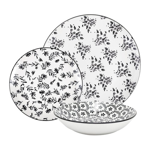 Vajilla porcelana 18pzs (26,8/20/19cm) deco negro. ACTUEL