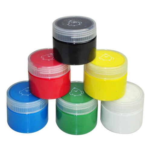Caja con 6 botes de 100 mm de pintura para dedos de diferentes colores PRODUCTO ALCAMPO.