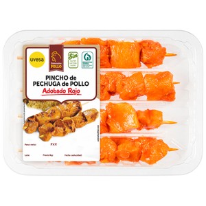 Imagen de Pincho de pechuga de pollo con adobo rojo UVESA 320 g.