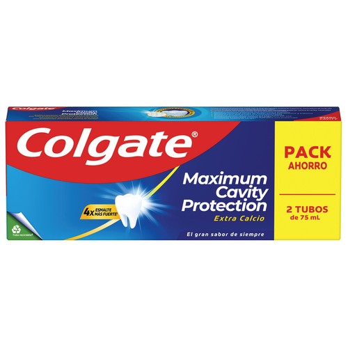 COLGATE Maximum caries protection Pasta de dientes para un esmalte 4 veces más fuerte 2 x 75 ml.