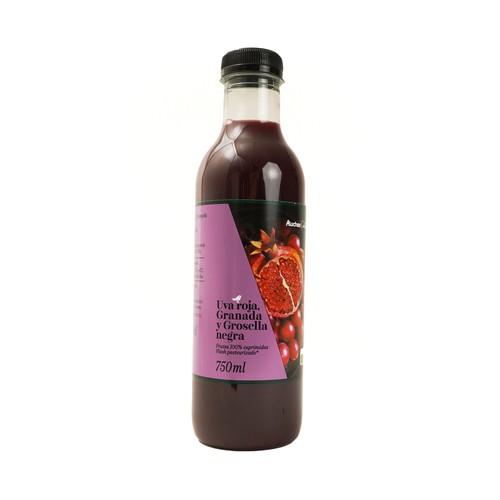 Zumo exprimido de uva roja, granada y grosella negra ALCAMPO GOURMET 750 ml.