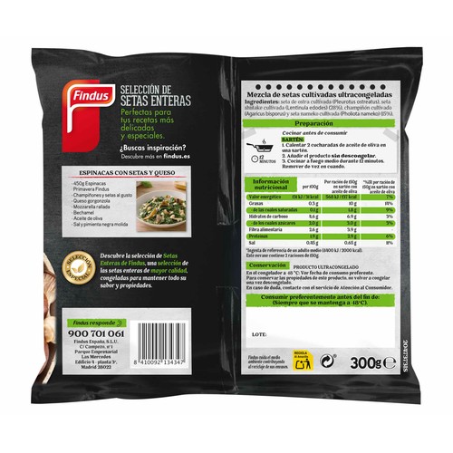 FINDUS Selección ultracongelada de setas enteras FINDUS 300 g.