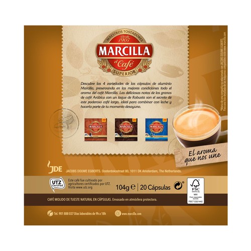 MARCILLA Café en cápsulas largo I10, 20 uds.