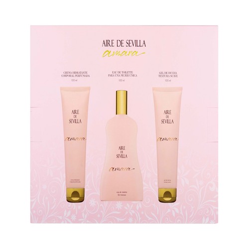 AIRE DE SEVILLA Amara Estuche regalo para mujer con colonia, crema hidratante y gel de ducha.