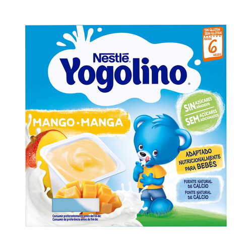 YOGOLINO Postre lácteo de mango, adaptado para bebés partir de 6 meses YOGOLINO de Nestlé 4 x 100 g.