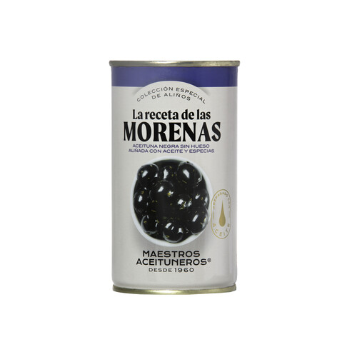 MAESTROS ACEITUNEROS Aceitunas negras aliñadas MAESTROS ACEITUNEROS La Receta de las MORENAS 150 g.